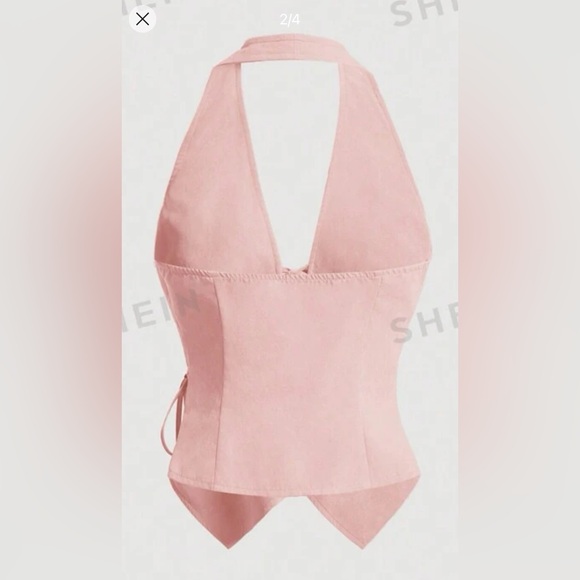 Tie halter neck pink vest top - Picture 2 of 2